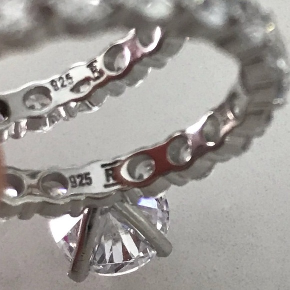 New Timeless Silver Eternity LC White Sapphires Wedding Band and Engagement Ring - Picture 17 of 17